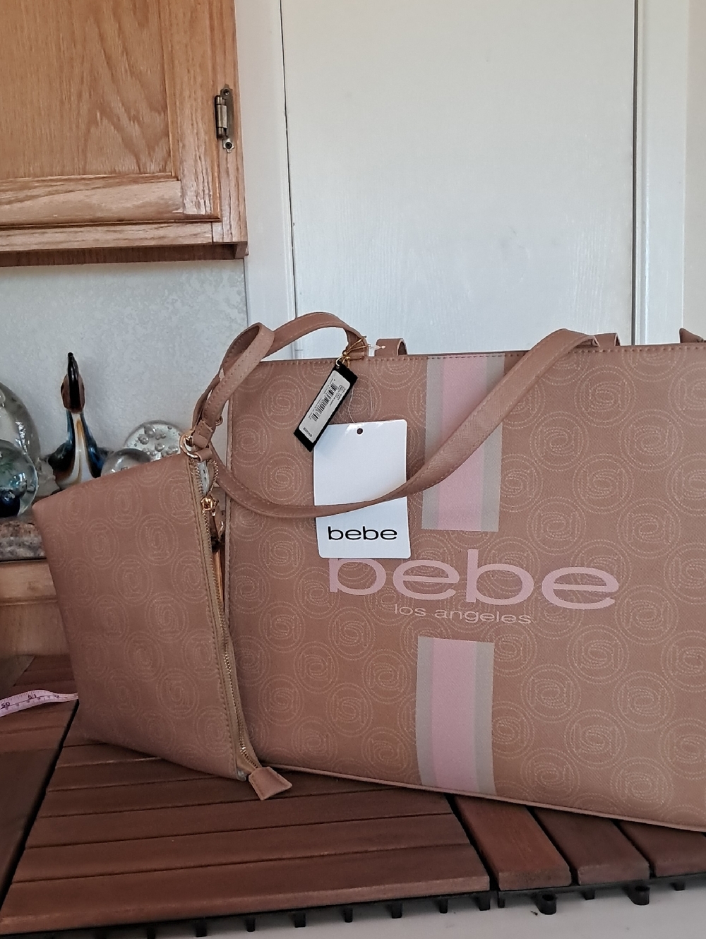bebe Blush Pink Logo Tote with Matching Wristlet
